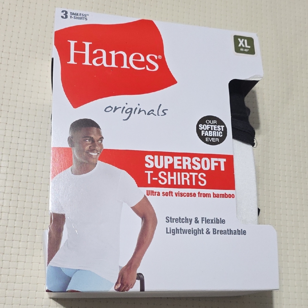 NWT 3‎ Hanes Originals Supersoft T-Shirts - White, Gray, Black XL